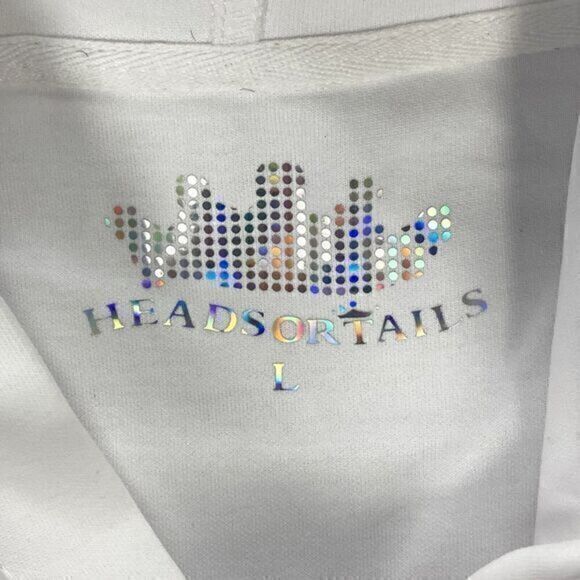 Heads Or Tails Hoodie Mens Sz Large White Skull Snake Rhinestones Pull Over Rare - Picture 15 of 16
